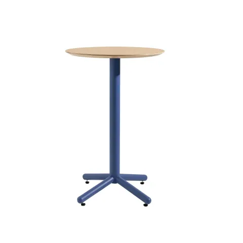 Masă înaltă RFG Loop, rotundă, 600 x 600 x 1050 mm, placaj de 25 mm, fag deschis, picioare metalice albastre