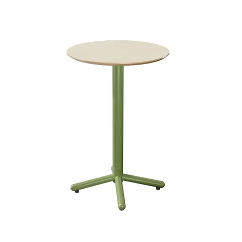 Masă înaltă rotundă RFG Loop, 600 x 600 x 1050 mm, placaj de 25 mm, fag deschis, picioare metalice verzi