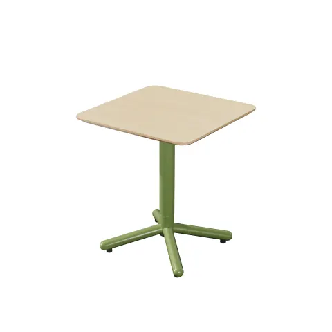 Masă de dining RFG Loop, pătrată, 800 x 800 x 750 mm, placaj de 25 mm, fag deschis, picioare metalice verzi