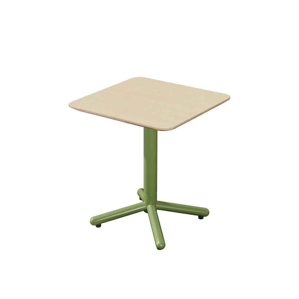 Masă de dining RFG Loop, pătrată, 800 x 800 x 750 mm, placaj de 25 mm, fag deschis, picioare metalice verzi