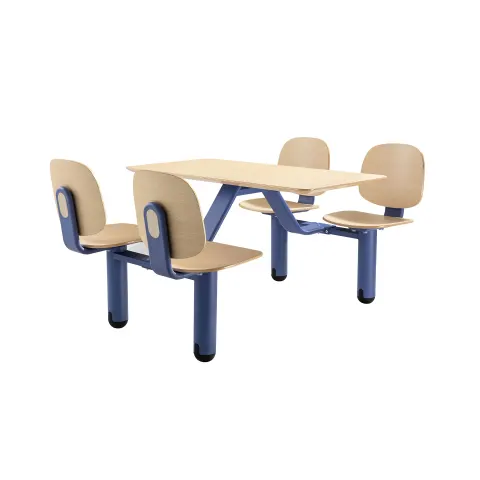 Set masă și scaune RFG Loop, 1700 x 1200 x 835 mm, placaj de 25 mm, fag deschis, bază metalică albastră