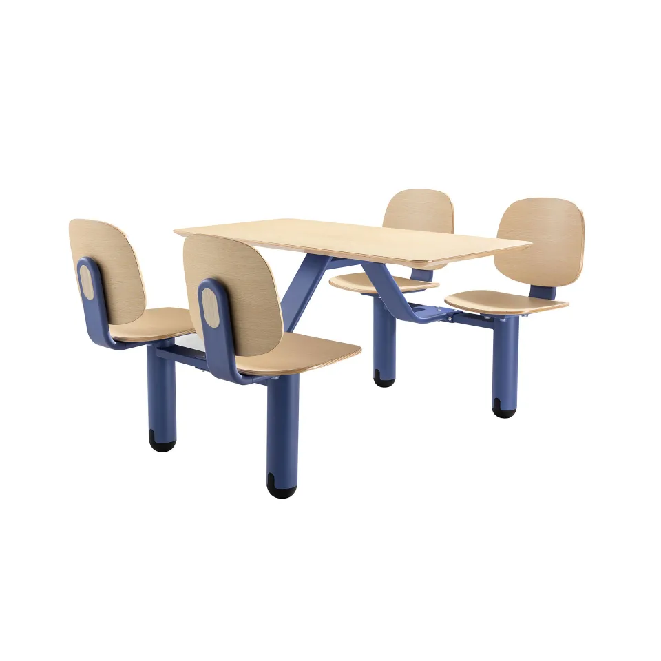 Set masă și scaune RFG Loop, 1700 x 1200 x 835 mm, placaj de 25 mm, fag deschis, bază metalică albastră
