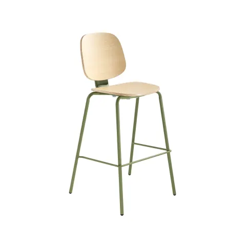 Scaun de bar RFG Loop, placaj, fag deschis, picioare metalice verzi, set de 4