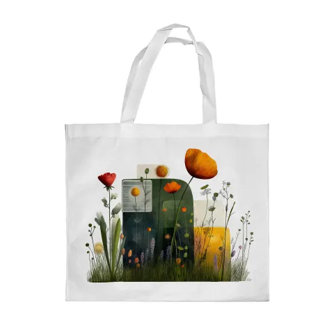 Gift&Go Geantă tip sacoșă Nature - Flori sălbatice, poliester, 38 x 39 cm, alb