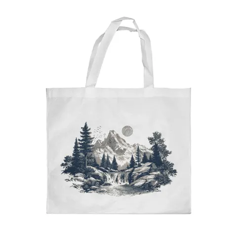 Gift&Go Sacoșă din poliester Nature – Caligrafie, 38 x 39 cm, albă