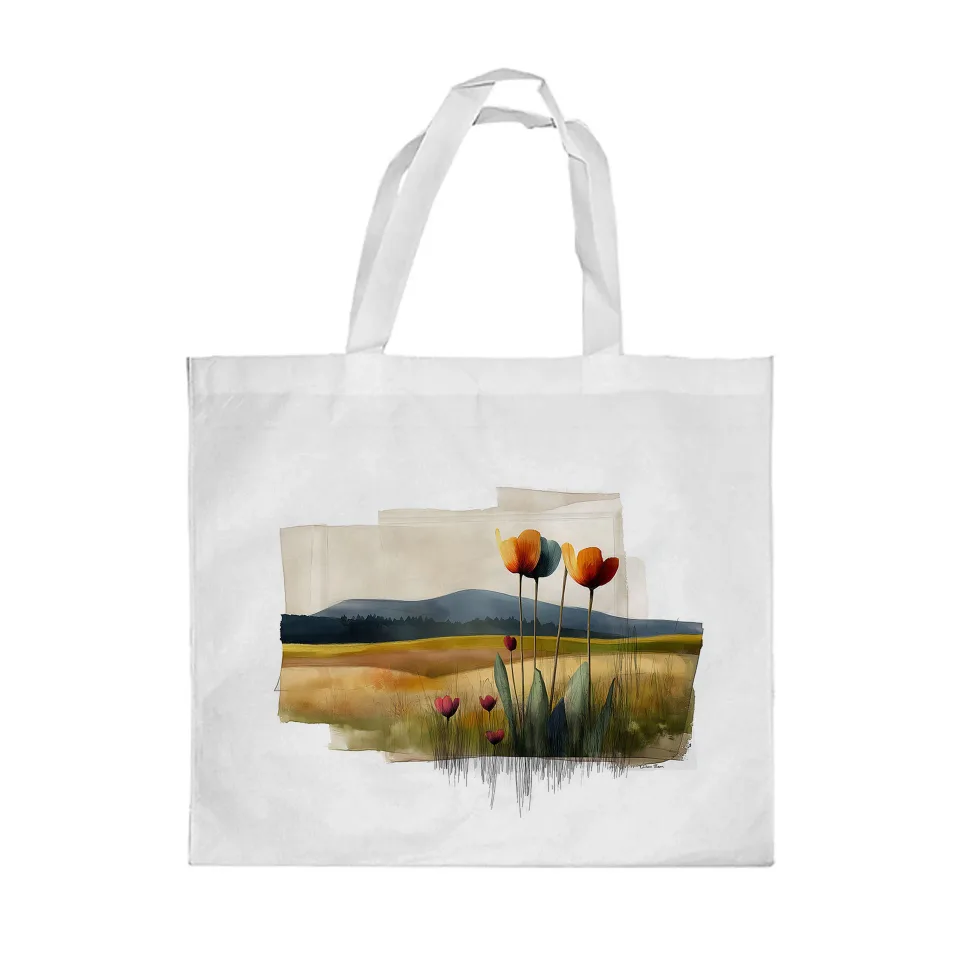Geantă tote Gift&Go Nature - Lalele, poliester, 38 x 39 cm, alb