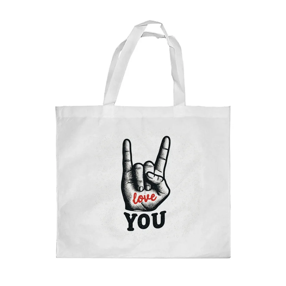 Gift&Go Geantă shopper Emoție - Heavy metal, poliester, 38 x 39 cm, albă