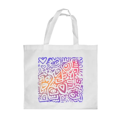 Geantă shopper Gift&Go Fun - Doodle, poliester, 38 x 39 cm, albă