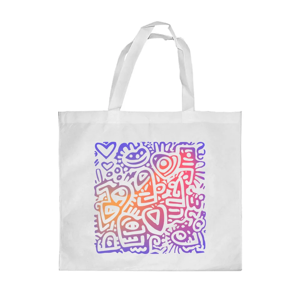 Geantă shopper Gift&Go Fun - Doodle, poliester, 38 x 39 cm, albă