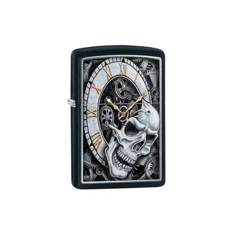 BRICHETĂ ZIPPO 29854, DESIGN CU CRANIU ȘI CEAS