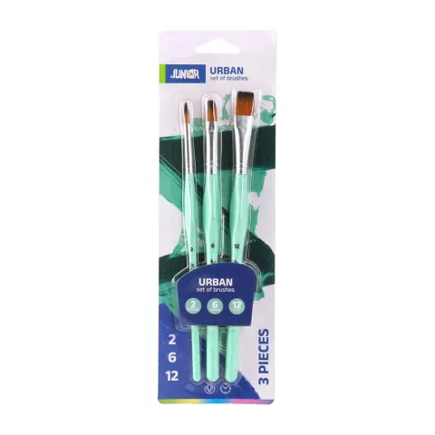 Set de pensule plate Junior Urban, nr. 2, 6 și 12, 3 bucăți, verde