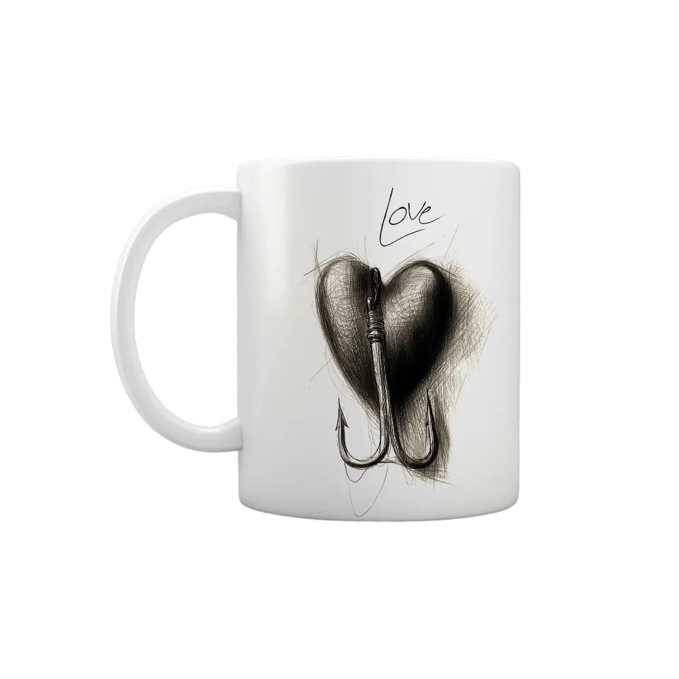 Cană Gift&Go Iubire – Inimă pe undiță, ceramică, clasa AA, albă, 330 ml, în cutie