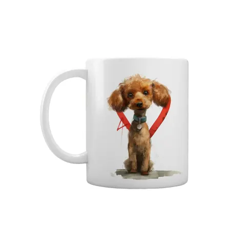 Gift&Go Cană Fun - Pudel într-o inimă, ceramică, clasa AA, albă, 330 ml, în cutie
