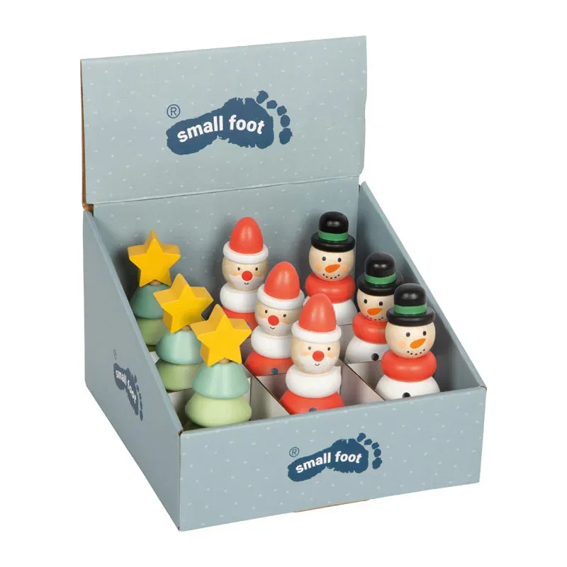 Figurine de stivuit Small Foot cu tematică de Crăciun, 9 piese în suport de prezentare