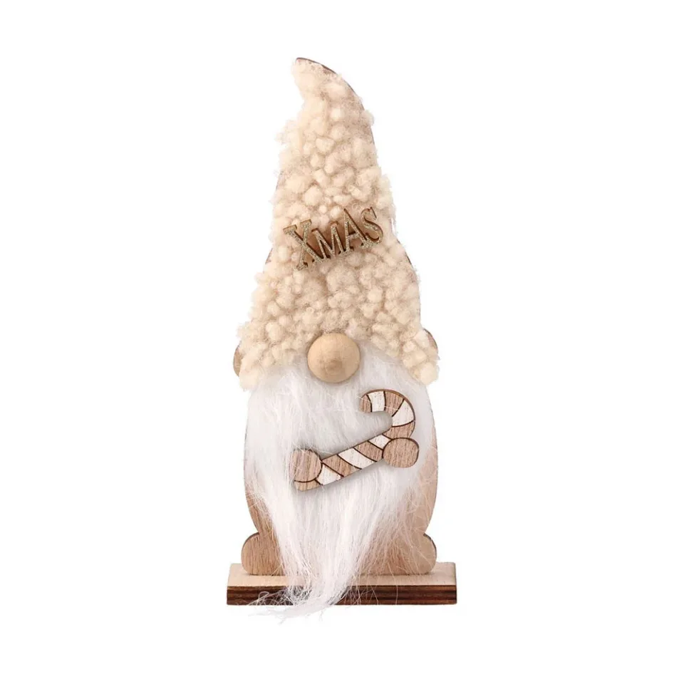 Spiriduș decorativ din lemn Festa, 17.5 cm, bej