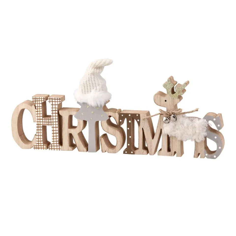 Festa Plăcuță decorativă de Crăciun din lemn, 29 cm, bej