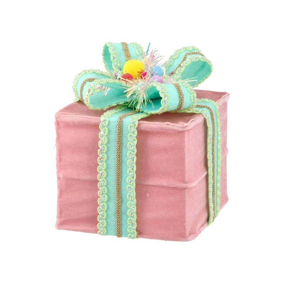 Cadou decorativ din pluș Festa, 15 x 15 x 17 cm, roz pastel