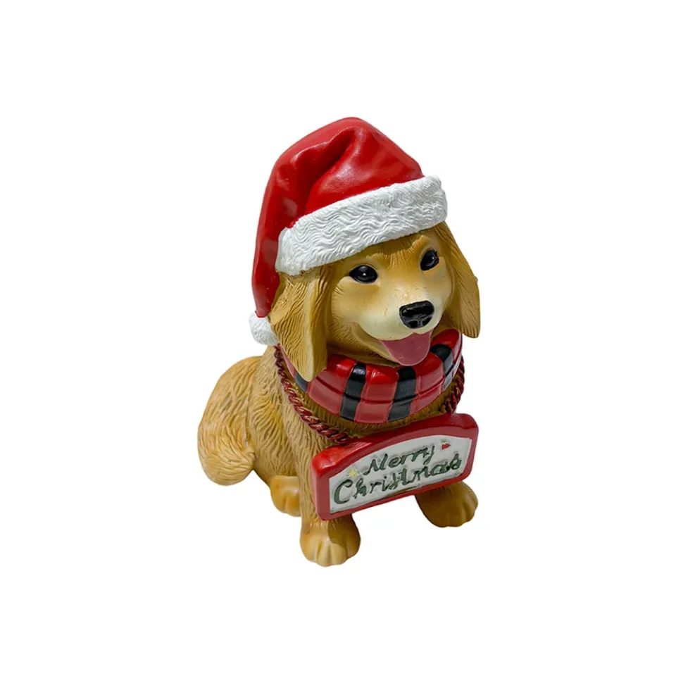 Figurină Festa din ceramică, câine cu căciulă de Crăciun, maro