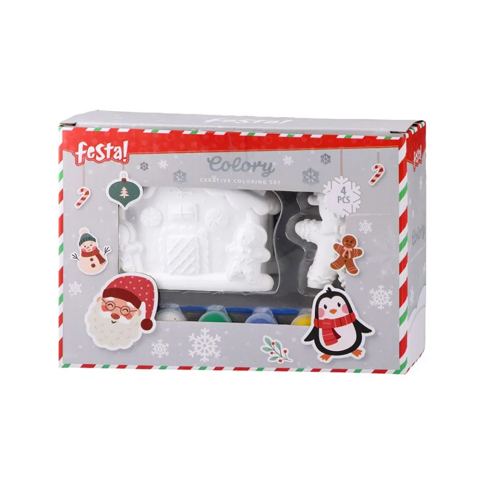 Festa – figurine de Crăciun de pictat, 2 bucăți, pensulă și vopsele incluse